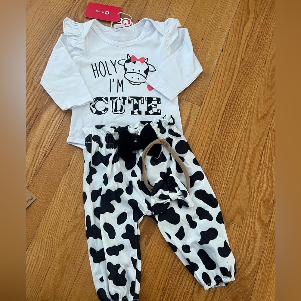 Cute cow print outfit shirt pants and headband
